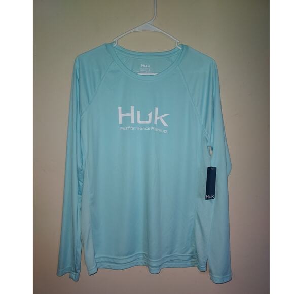 HUK Women’s Fishing Shirt Large Long Sleeve Performance Fabrics Sun Wear Blue - Picture 1 of 8